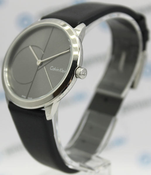  Shop Authentic Calvin Klein Minimal Grey Dial Black Leather Strap Watch for Men - K3M221C3 - Luxxuri