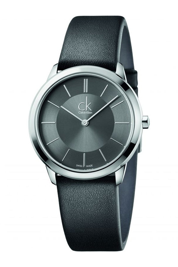  Shop Authentic Calvin Klein Minimal Grey Dial Black Leather Strap Watch for Men - K3M221C4 - Luxxuri