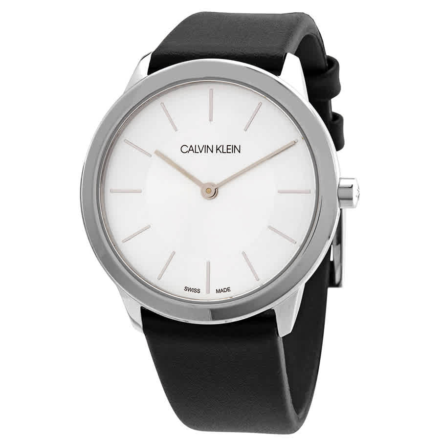  Shop Authentic Calvin Klein Minimalist White Dial Black Leather Strap Watch for Men - K3M211C6 - Luxxuri