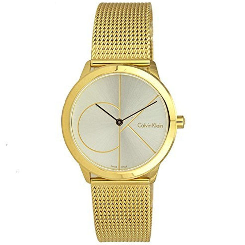  Shop Authentic Calvin Klein Minimal Silver Dial Gold Mesh Bracelet Watch for Women - K3M22526 - Luxxuri