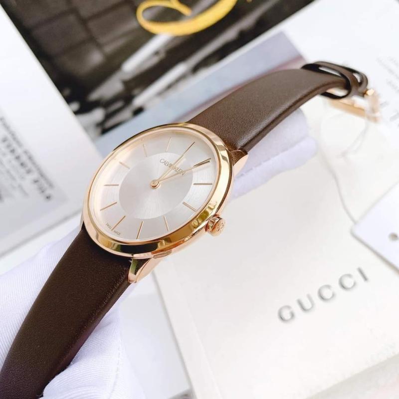  Shop Authentic Calvin Klein Minimal White Dial Brown Leather Strap Watch for Women - K3M226G6 - Luxxuri