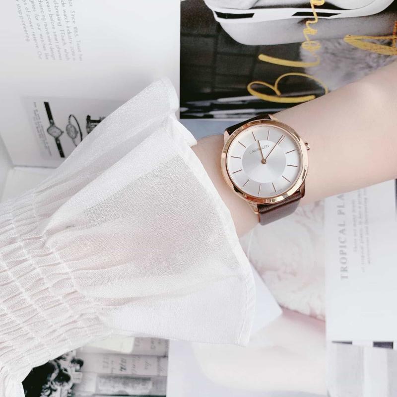  Shop Authentic Calvin Klein Minimal White Dial Brown Leather Strap Watch for Women - K3M226G6 - Luxxuri