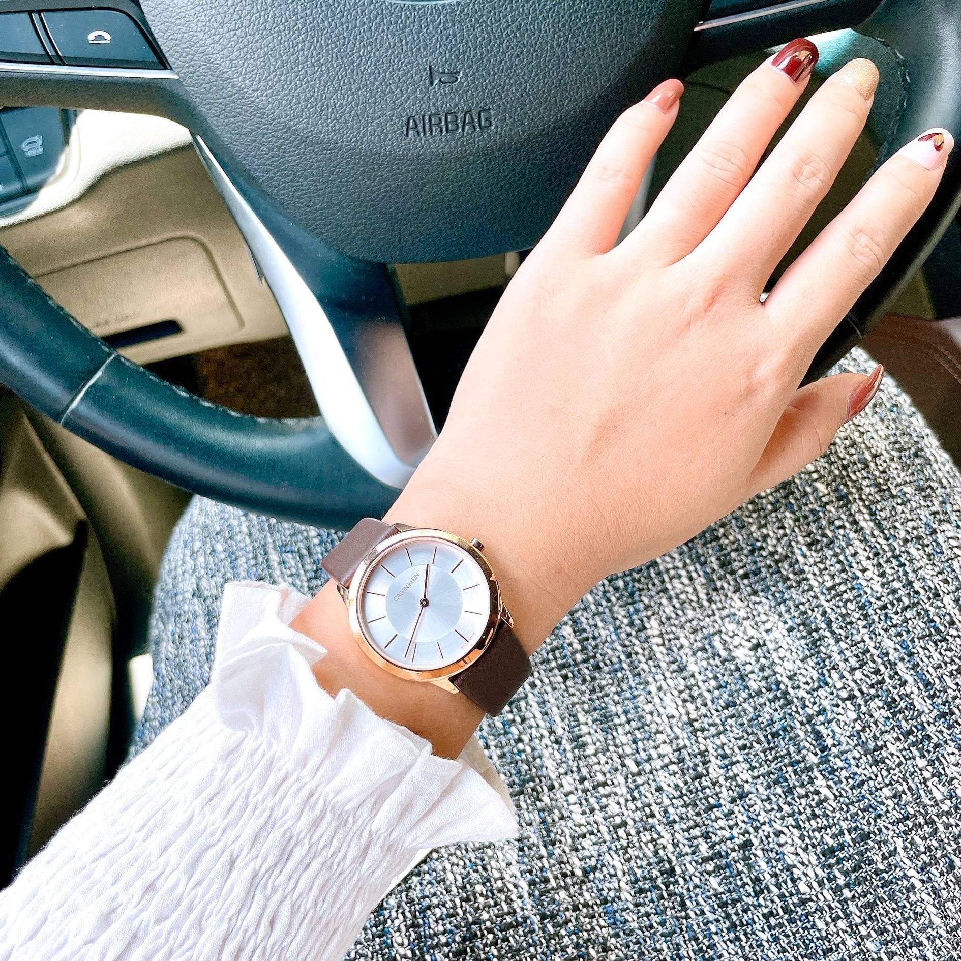  Shop Authentic Calvin Klein Minimal White Dial Brown Leather Strap Watch for Women - K3M226G6 - Luxxuri