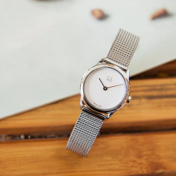  Shop Authentic Calvin Klein Minimal White Dial Silver Mesh Bracelet Watch for Women - K3M2312Y - Luxxuri
