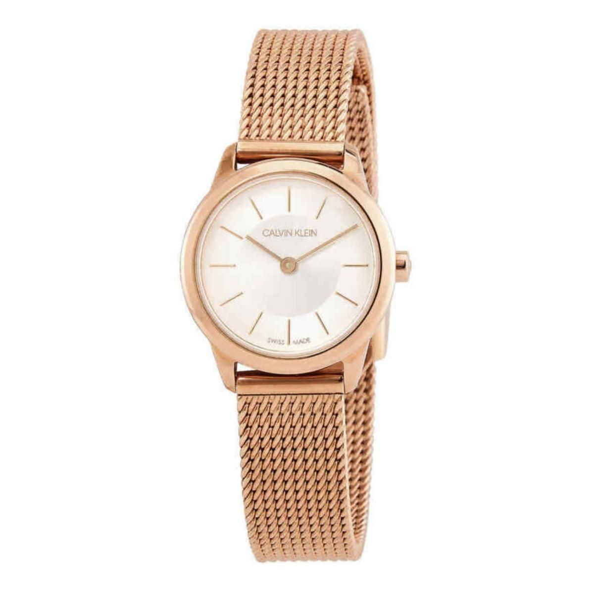  Shop Authentic Calvin Klein Minimal White Dial Rose Gold Mesh Bracelet Watch for Women - K3M23626 - Luxxuri