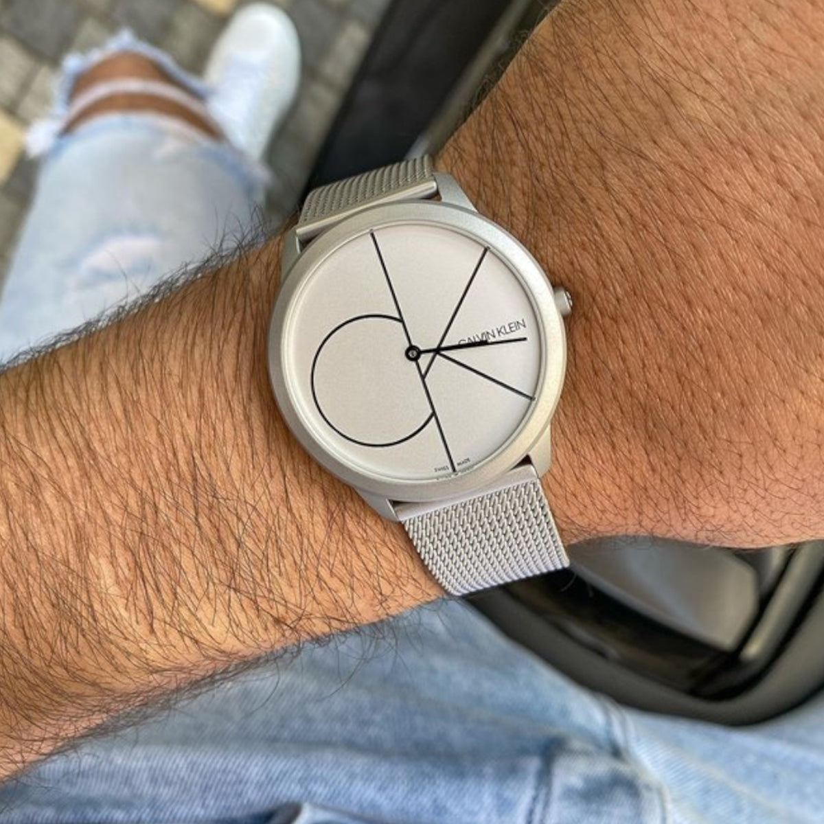  Shop Authentic Calvin Klein Minimal White Dial Silver Mesh Bracelet Watch for Men - K3M5115X - Luxxuri