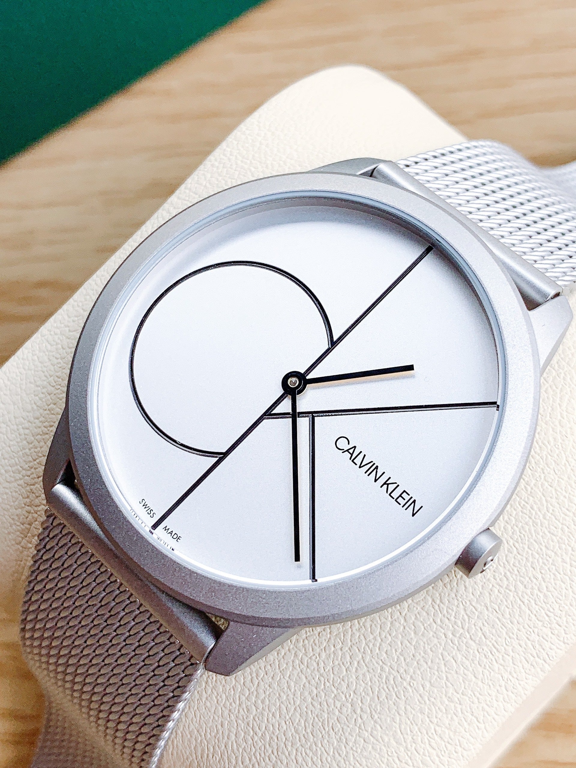  Shop Authentic Calvin Klein Minimal White Dial Silver Mesh Bracelet Watch for Men - K3M5115X - Luxxuri