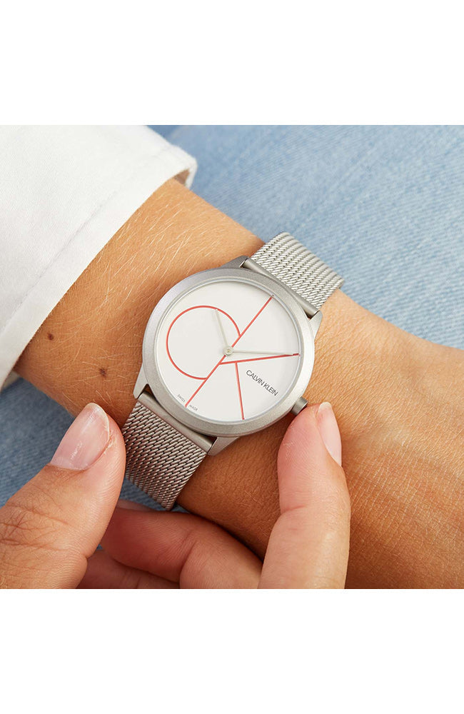  Shop Authentic Calvin Klein Minimal White Dial Silver Mesh Bracelet Watch for Men - K3M51152 - Luxxuri