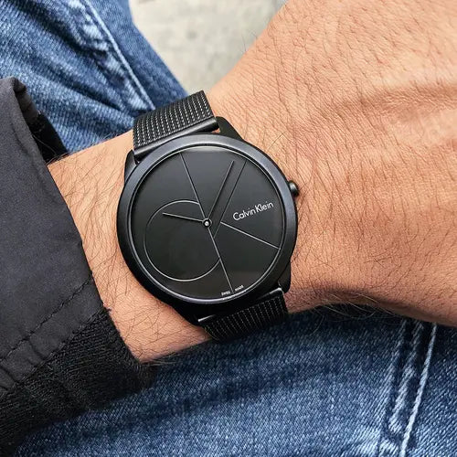  Shop Authentic Calvin Klein Minimal Black Dial Black Mesh Bracelet Watch for Men - K3M224B1 - Luxxuri