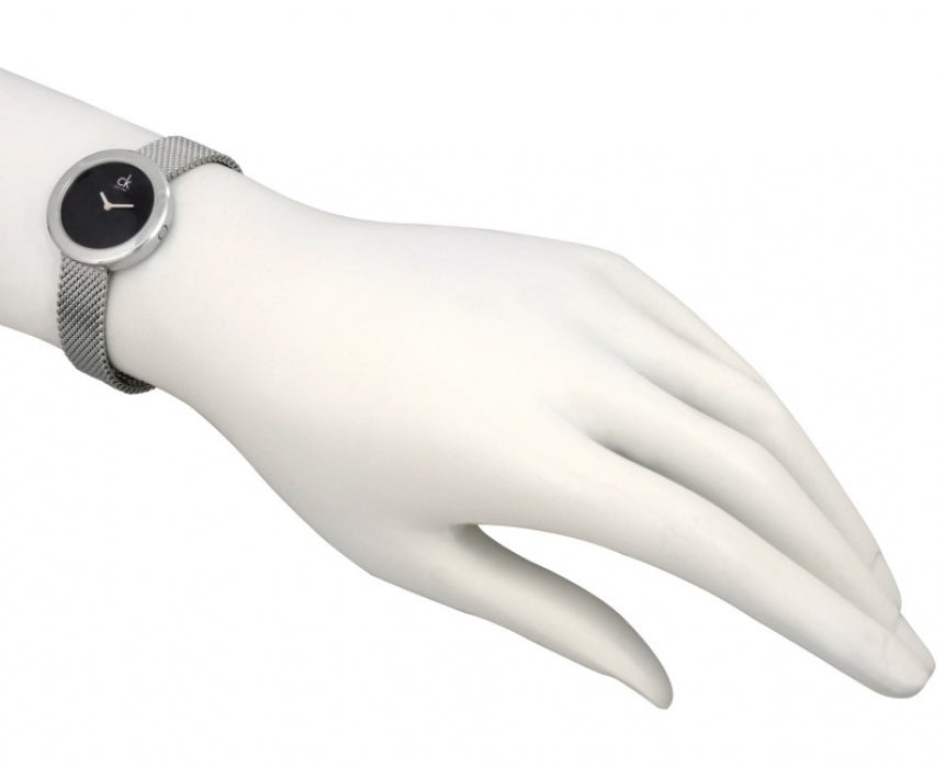  Shop Authentic Calvin Klein Firm Black Dial Silver Mesh Bracelet Watch for Women - K3N23121 - Luxxuri