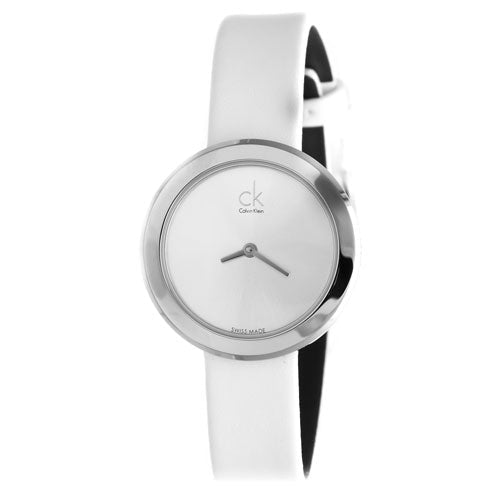  Shop Authentic Calvin Klein Firm Silver Dial White Leather Strap Watch for Women - K3N231L6 - Luxxuri
