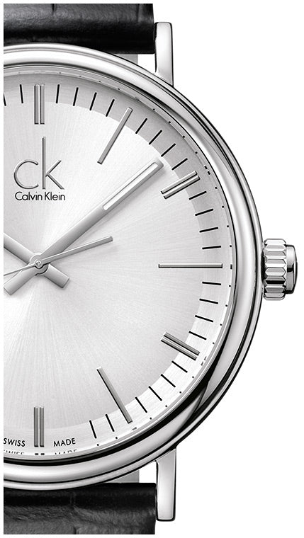  Shop Authentic Calvin Klein Surround Silver Dial Black Leather Strap Watch for Men - K3W211C6 - Luxxuri