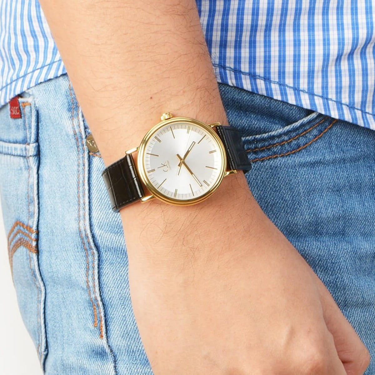  Shop Authentic Calvin Klein Surround Silver Dial Black Leather Strap Watch for Men - K3W215C6 - Luxxuri