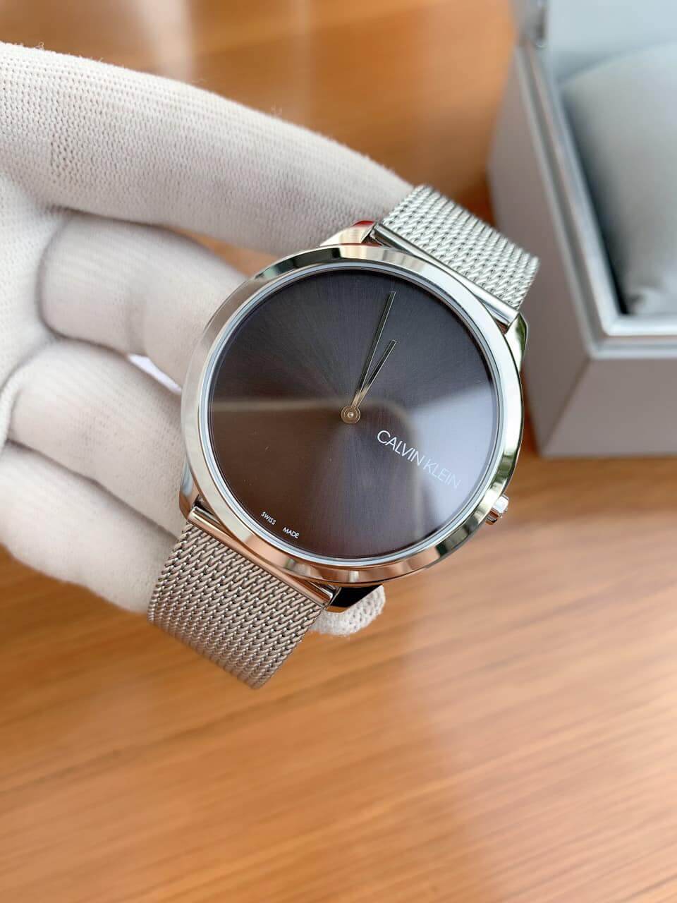 Calvin Klein Minimal Grey Dial Silver Mesh Bracelet Watch for Women - K3M221Y3
