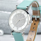  Shop Authentic Emporio Armani Gianni T Bar Analog Crystals Silver Dial Blue Leather Strap Watch For Women - AR11443 - Luxxuri