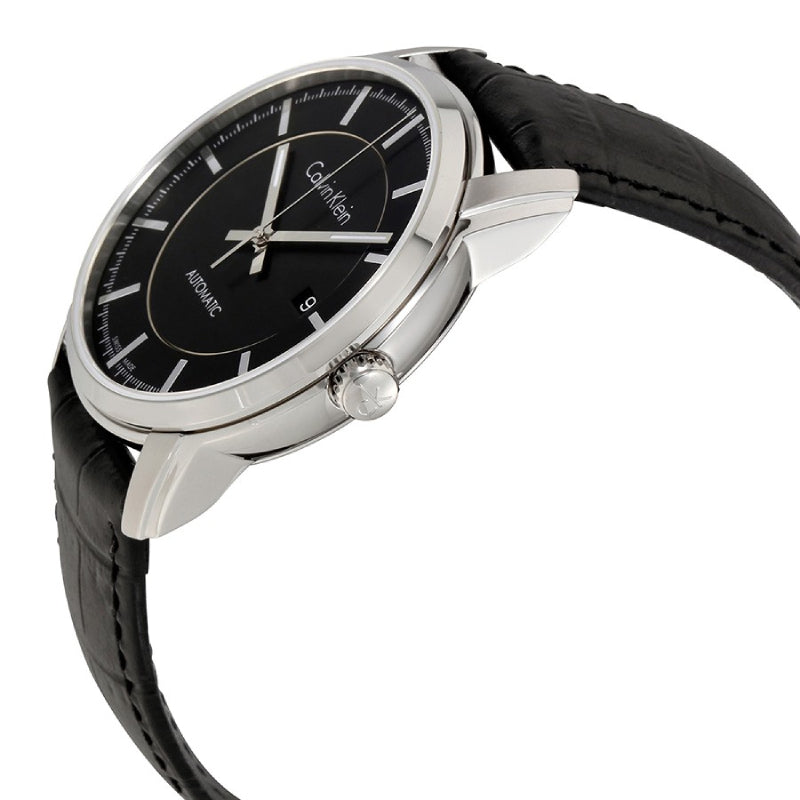  Shop Authentic Calvin Klein Infinity Automatic Black Dial Black Leather Strap Watch for Men - K5S341C1 - Luxxuri