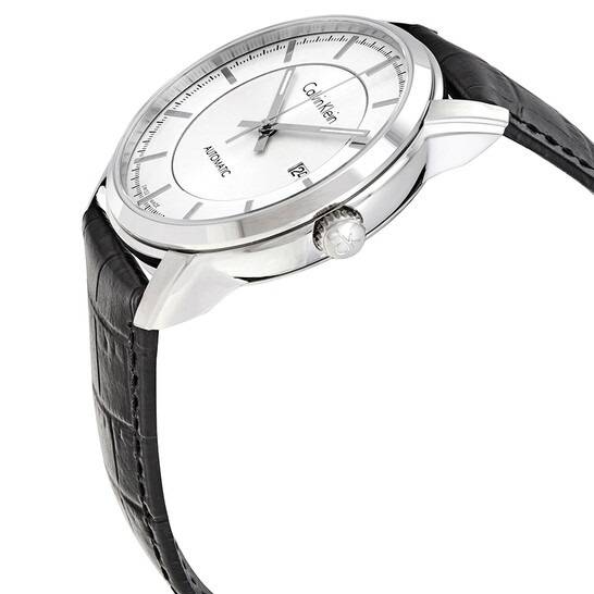  Shop Authentic Calvin Klein Infinity Silver Dial Black Leather Strap Watch for Men - K5S341C6 - Luxxuri