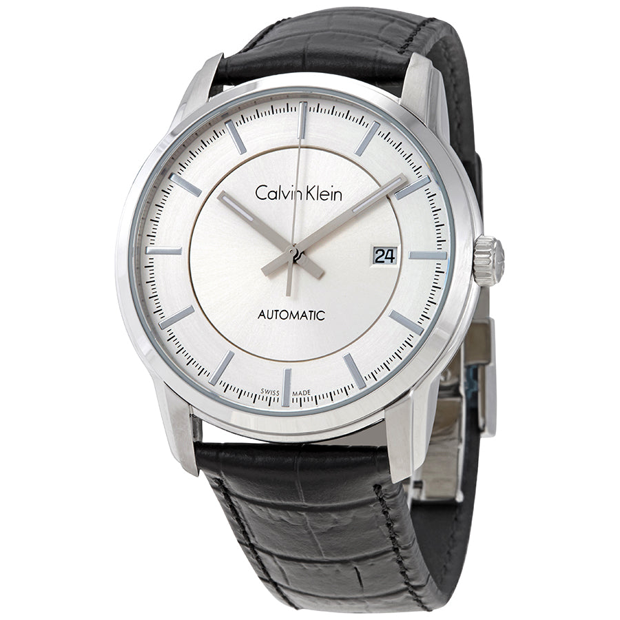 Shop Authentic Calvin Klein Infinity Silver Dial Black Leather Strap Watch for Men - K5S341C6 - Luxxuri