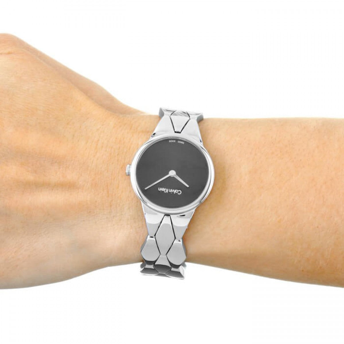  Shop Authentic Calvin Klein Snake Black Dial Silver Steel Strap Watch For Women - K6E23141 - Luxxuri