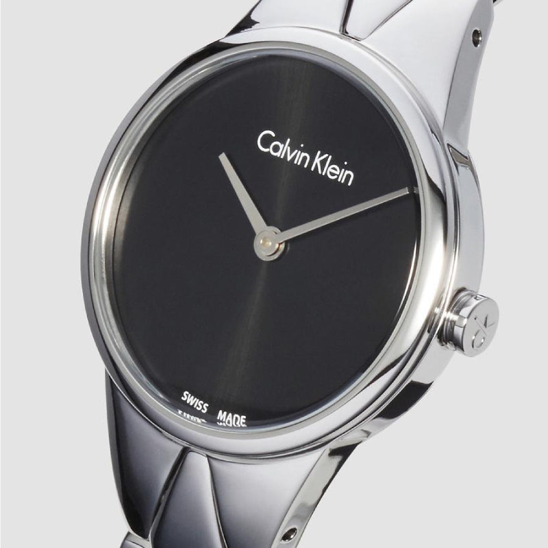 Shop Authentic Calvin Klein Snake Black Dial Silver Steel Strap Watch For Women - K6E23141 - Luxxuri
