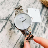  Shop Authentic Calvin Klein Snake Silver Dial Silver Steel Strap Watch For Women - K6E23146 - Luxxuri