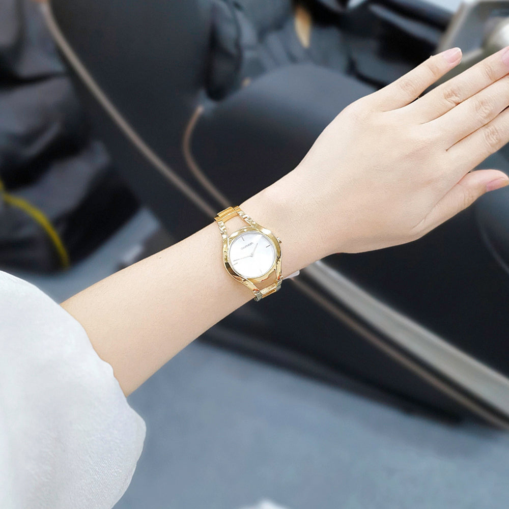  Shop Authentic Calvin Klein Class White Dial Gold Steel Strap Watch for Women - K6R23526 - Luxxuri
