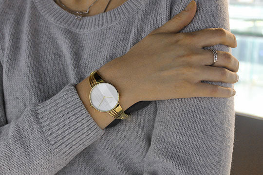 Calvin Klein Drift Silver Dial Gold Steel Strap Watch for Women - K6S2N516