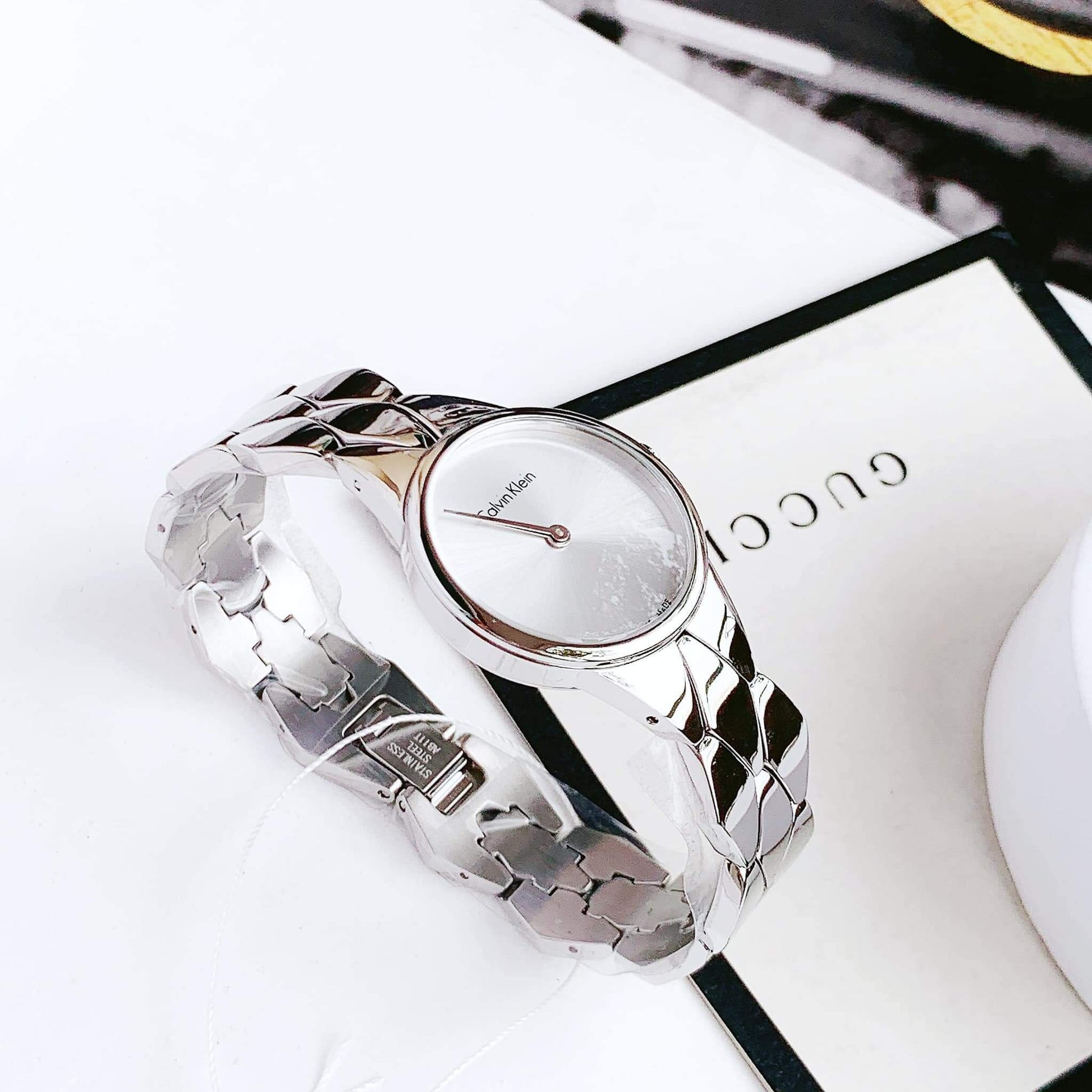  Shop Authentic Calvin Klein Snake Silver Dial Silver Steel Strap Watch For Women - K6E23146 - Luxxuri