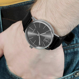  Shop Authentic Calvin Klein Minimal Black Dial Black Leather Strap Watch for Men - K7621107 - Luxxuri