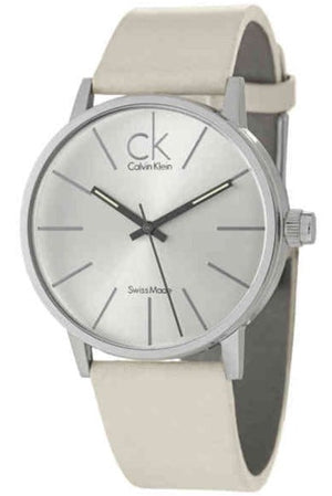  Shop Authentic Calvin Klein Post Minimal Silver Dial White Leather Strap Watch for Men - K7621126 - Luxxuri