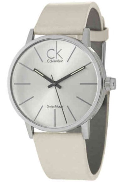  Shop Authentic Calvin Klein Post Minimal Silver Dial White Leather Strap Watch for Men - K7621126 - Luxxuri