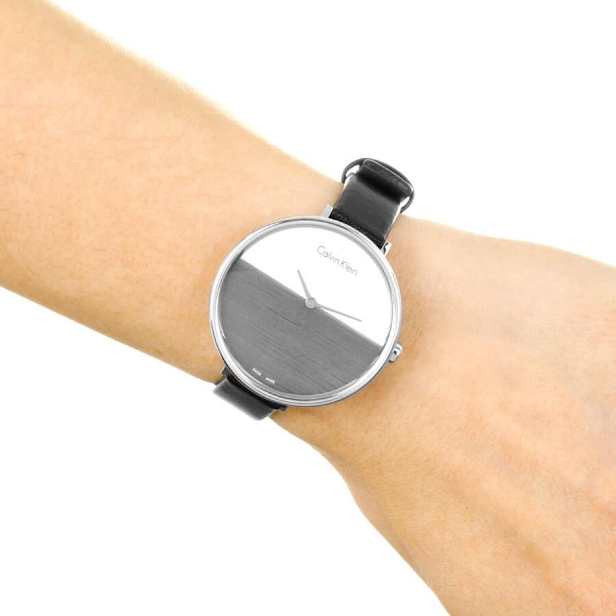  Shop Authentic Calvin Klein Rise White Grey Dial Black Leather Strap Watch for Women - K7A231C3 - Luxxuri