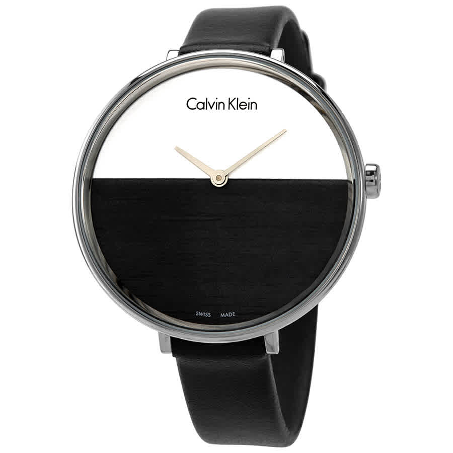  Shop Authentic Calvin Klein Rise White Grey Dial Black Leather Strap Watch for Women - K7A231C3 - Luxxuri
