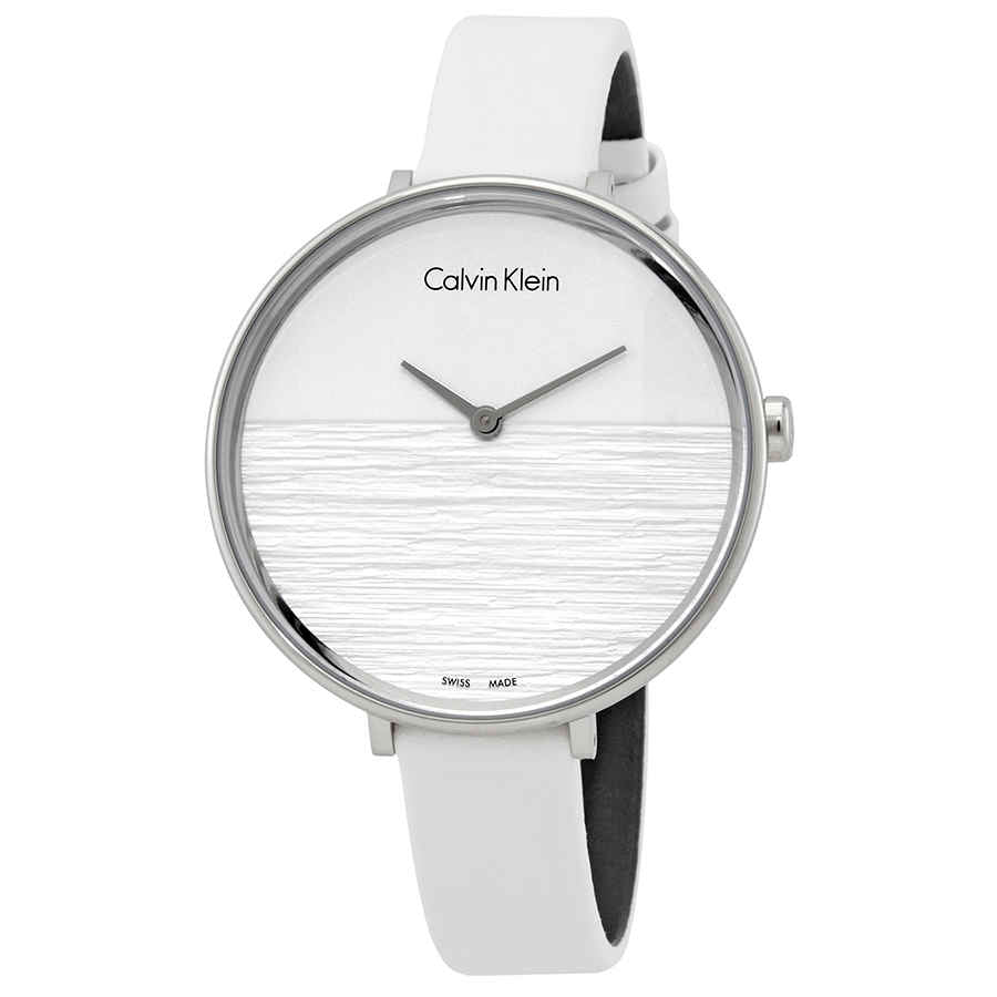  Shop Authentic Calvin Klein Rise White Grey Dial White Leather Strap Watch for Women - K7A231L6 - Luxxuri
