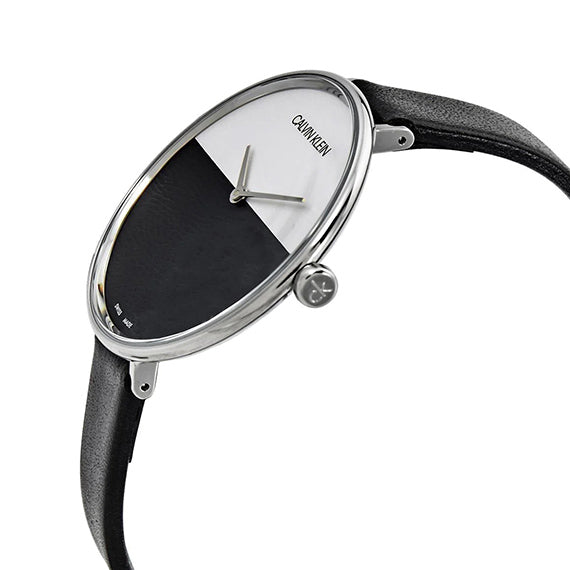 Shop Authentic Calvin Klein Rise White Grey Dial Black Leather Strap Watch for Women - K7A231C3 - Luxxuri