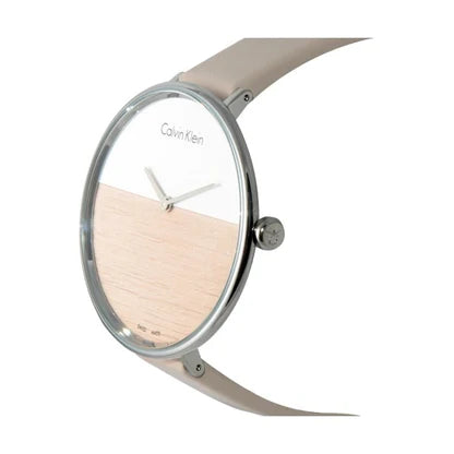  Shop Authentic Calvin Klein Rise White Beige Dial Beige Leather Strap Watch for Women - K7A231XH - Luxxuri