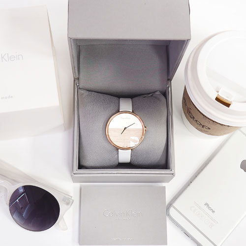  Shop Authentic Calvin Klein Rise White Dial White Leather Strap Watch for Women - K7A236LH - Luxxuri