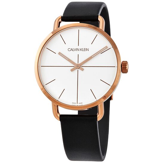  Shop Authentic Calvin Klein Even White Dial Black Leather Strap Watch for Women - K7B216C6 - Luxxuri