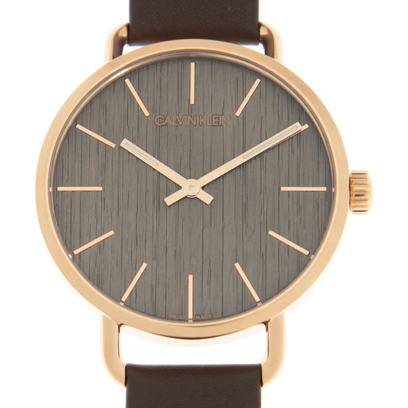  Shop Authentic Calvin Klein Even Grey Dial Brown Leather Strap Watch for Women - K7B216G3 - Luxxuri