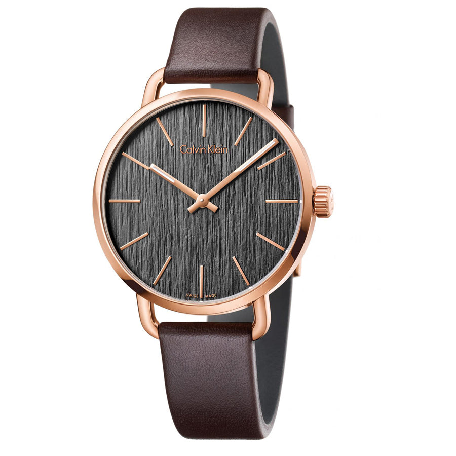  Shop Authentic Calvin Klein Even Grey Dial Brown Leather Strap Watch for Women - K7B236G3 - Luxxuri