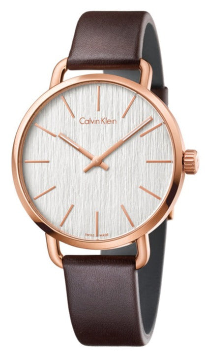  Shop Authentic Calvin Klein Even Silver Dial Brown Leather Strap Watch for Men - K7B216G6 - Luxxuri