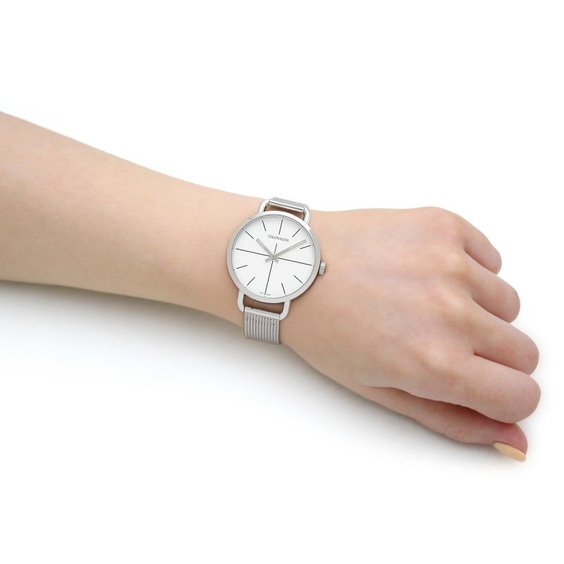  Shop Authentic Calvin Klein Even White Dial Silver Mesh Bracelet Watch for Women - K7B23126 - Luxxuri