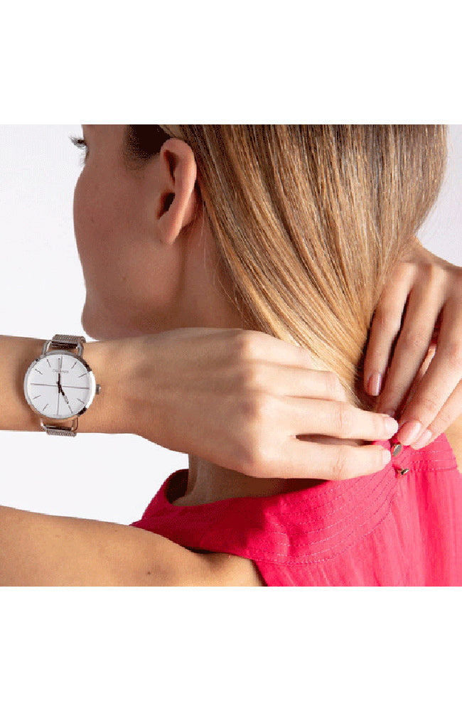  Shop Authentic Calvin Klein Even White Dial Silver Mesh Bracelet Watch for Women - K7B23126 - Luxxuri