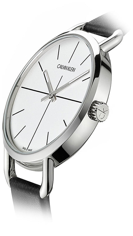  Shop Authentic Calvin Klein Evan White Dial Black Leather Strap Watch for Women - K7B231CY - Luxxuri