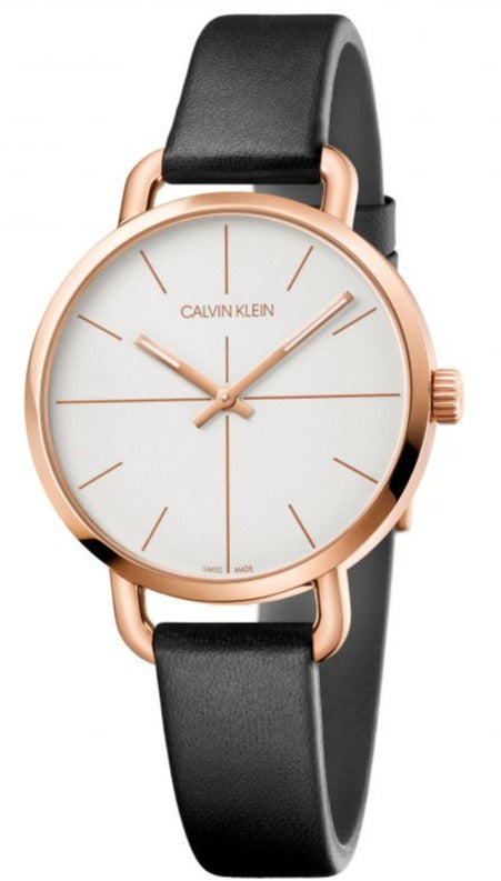  Shop Authentic Calvin Klein Even White Dial Black Leather Strap Watch for Women - K7B236C6 - Luxxuri