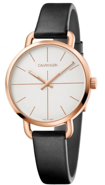  Shop Authentic Calvin Klein Even White Dial Black Leather Strap Watch for Women - K7B236C6 - Luxxuri