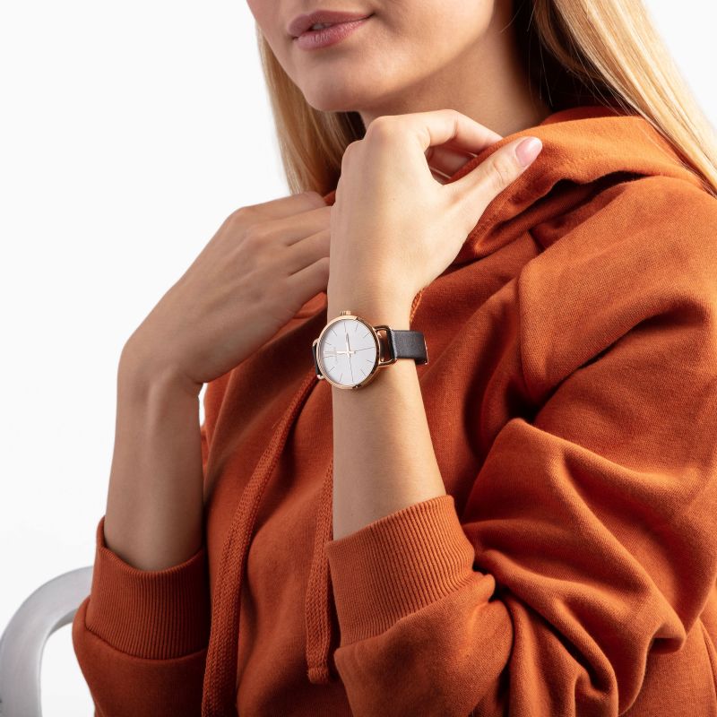  Shop Authentic Calvin Klein Even White Dial Black Leather Strap Watch for Women - K7B236C6 - Luxxuri