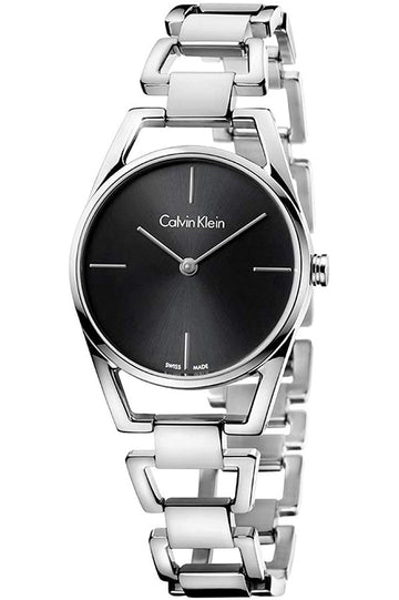  Shop Authentic Calvin Klein Dainty Black Dial Silver Steel Strap Watch for Women - K7L23141 - Luxxuri