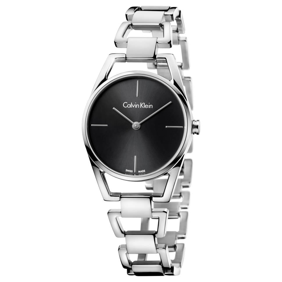  Shop Authentic Calvin Klein Dainty Black Dial Silver Steel Strap Watch for Women - K7L23141 - Luxxuri