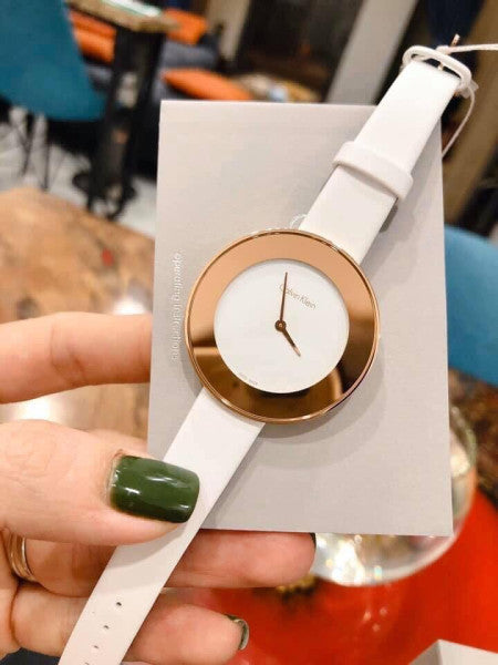  Shop Authentic Calvin Klein Chic White Dial White Leather Strap Watch for Women - K7N236K2 - Luxxuri